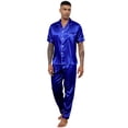 thumbnail image 1 of Silk Satin Pajama Sets for Men Short Sleeve Button-Down Pajamas for Men 2 Piece Men Silk Sleepwear Set Mens Satin Loungewear Sets with Long Pants, S-XXL, 1 of 13