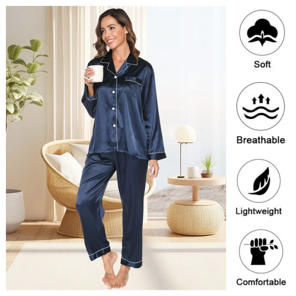 Modysero Women's Long Sleeve Button-Down Pajama Set - Soft, Cozy Loungewear With Notch Collar (Unisex Fit)