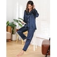 thumbnail image 1 of Silk Satin Pajama Sets for Women Long Sleeve Button Down Pajama Set 2 Piece Sleepwear for Women, Navy Blue,S, 1 of 10