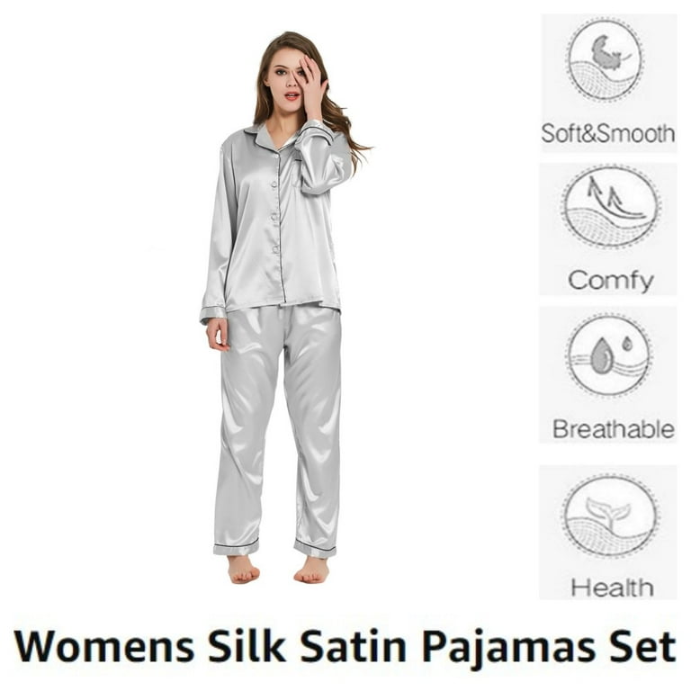 TOP-VIGOR Silky Satin Pajama Set for Women Long Sleeve Button Down