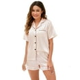 thumbnail image 1 of Silk Satin Pajama Sets for Women Ruffle Short Sleeve Button Down Pajama Set Womens Ruffle Shorts Pajama Set 2-Piece Women's Silk Sleepwear Set, S-XXL, 1 of 12