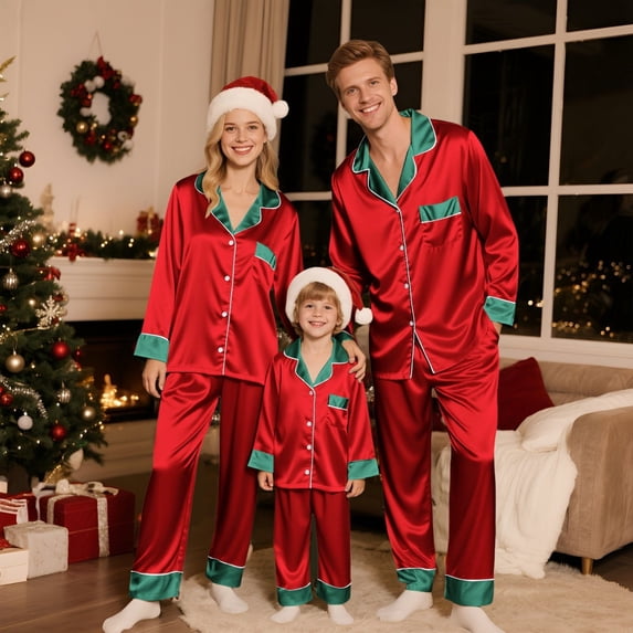Silk Satin Pajamas Set Vintage Pajamas, Button Down Pjs for Women Set, Christmas Lounge Set, Wide-leg, Chest Pocket, Silk Pjs Red 3XL