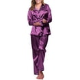 thumbnail image 1 of Silk Satin Pajamas Set Women Two Piece Nightwear Long Sleeve Sleepwear Soft Loungewear Pjs Set Purple XXL, 1 of 9