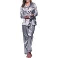thumbnail image 1 of Silk Satin Pajamas Set Women Two Piece Nightwear Long Sleeve Sleepwear Soft Loungewear Pjs Set Silver 4XL, 1 of 9