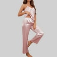 thumbnail image 1 of Silk Satin Pajamas Set for Women Two-Piece Short Sleeve Shirt with Long Pajama Pant Set Soft Button Down Loungewear Nightwear Pjs Sleepwear for Women,Pink,XL, 1 of 7