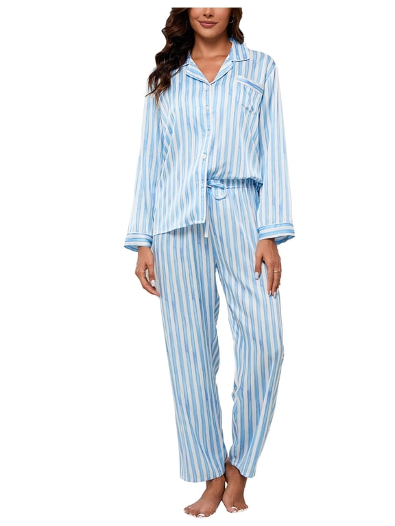 Silk Satin Pajamas for Women Set 2 Piece Silk Pjs Long Sleeve Top Cozy Sleepwear Silky Pajamas