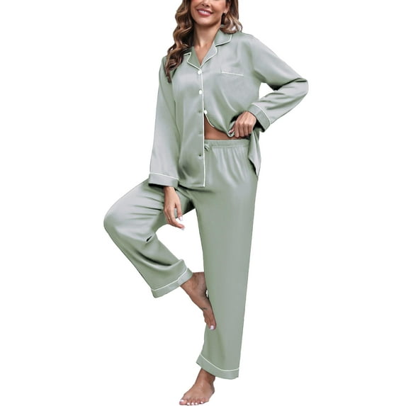 Silk Satin Pajamas for Women Set 2 Piece Silk Pjs Long Sleeve Top Cozy Sleepwear Silky Pajamas