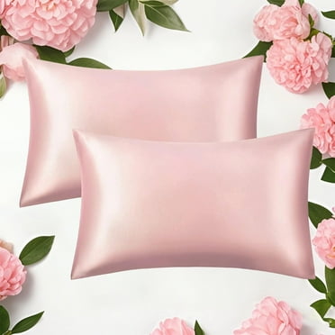 Silk Satin Pillow Cases Standard Size Set of 2 with Envelope Closure Skin & Hair Friendly Gifts for Women Men, 20"x 30" Queen Size, Pink