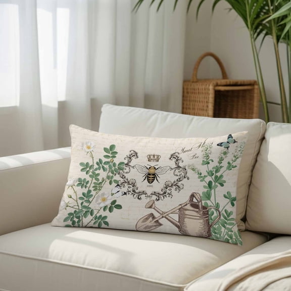 Silk Satin Pillowcase, Farm Rustic Honey Bee Plant Flower Art Rectangle Brushed Pillow Covers 12x20in Vintage Letter Back Decorative Throw Pillows Protector Cushion Case for Sofa,Patio,Couch,Garden
