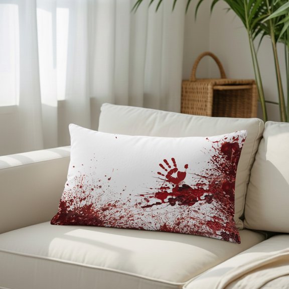 Silk Satin Pillowcase, Halloween Bloody Handprint Rectangle Brushed Pillow Covers 12x20in Horror Blood Bloody Palm Decorative Throw Pillows Protector Cushion Case for Sofa,Patio,Couch,Garden