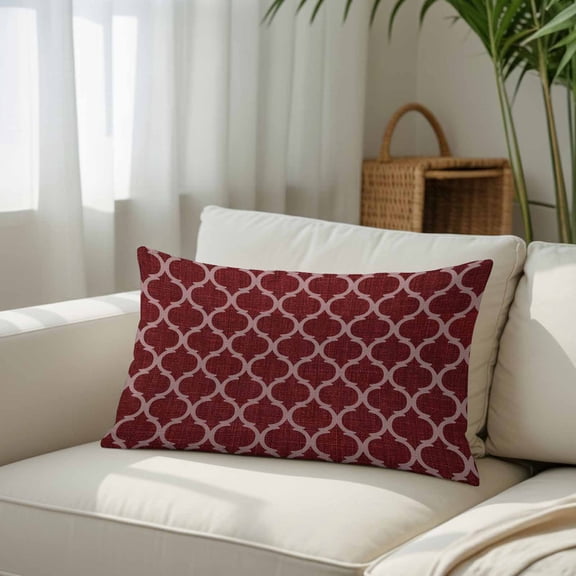 Silk Satin Pillowcase, Moroccan Red Geometric Lattice Rectangle Brushed Pillow Covers 16x24in Retro Medieval Pattern Decorative Throw Pillows Protector Cushion Case for Sofa,Patio,Couch,Garden