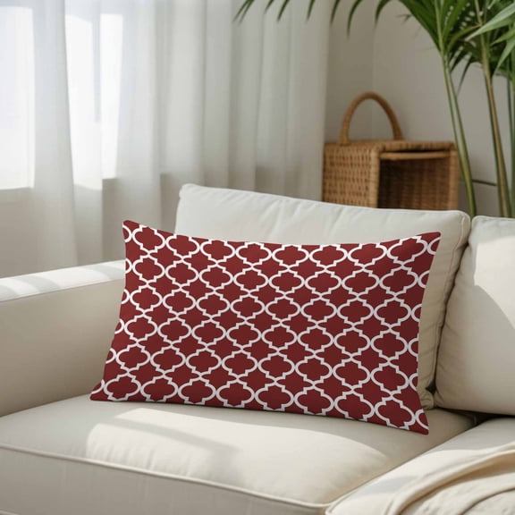 Silk Satin Pillowcase, Morocco Ethnic Pattern Rectangle Brushed Pillow Covers 20x26in Modern Geometric on Burgundy Red Decorative Throw Pillows Protector Cushion Case for Sofa,Patio,Couch,Garden