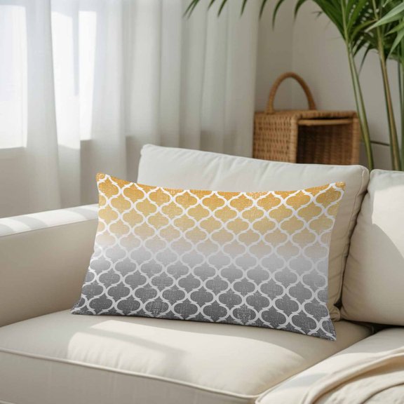 Silk Satin Pillowcase, Morocco Pattern Ombre Yellow Grey Rectangle Brushed Pillow Covers 12x20in Art Decorative Throw Pillows Protector Cushion Case for Sofa,Patio,Couch,Garden