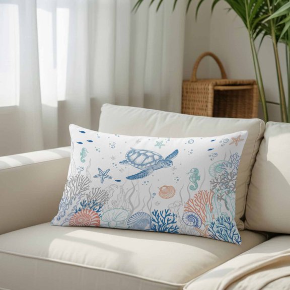 Silk Satin Pillowcase, Oceans Turtles Seahorse Shells Rectangle Brushed Pillow Covers 20x26in Colorful Marine Life Decorative Throw Pillows Protector Cushion Case for Sofa,Patio,Couch,Garden