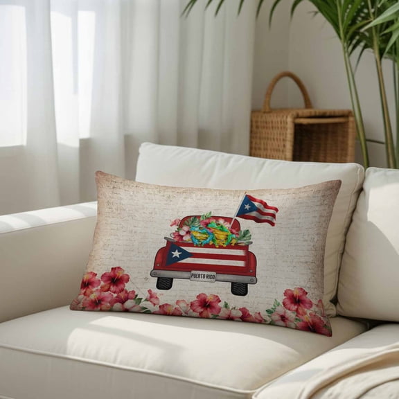 Silk Satin Pillowcase, Puerto Rican Flag Car Rectangle Brushed Pillow Covers 16x24in Algiers Frog on Vintage Letter Decorative Throw Pillows Protector Cushion Case for Sofa,Patio,Couch,Garden