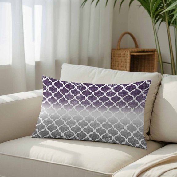 Silk Satin Pillowcase, Purple Morocco Grey Gradient Rectangle Brushed Pillow Covers 16x24in Abstract Buffalo Lattice Decorative Throw Pillows Protector Cushion Case for Sofa,Patio,Couch,Garden
