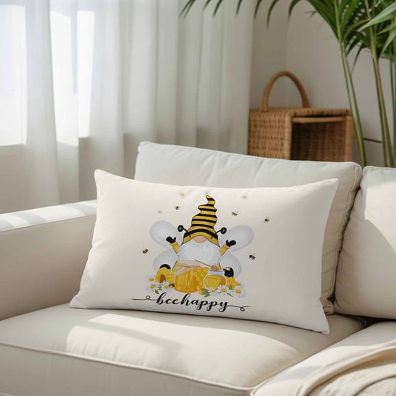 Silk Satin Pillowcase, Rustic Bee Farmhouse Gnome Rectangle Brushed Pillow Covers 20x26in Rural Dwarf Flower Decorative Throw Pillows Protector Cushion Case for Sofa,Patio,Couch,Garden