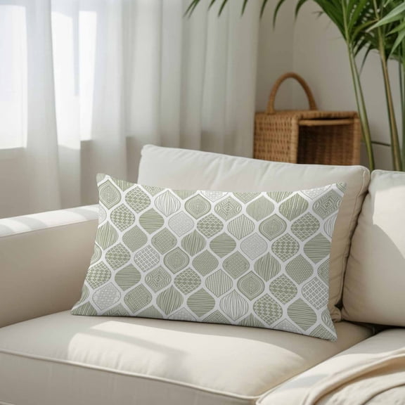 Silk Satin Pillowcase, Sage Green Bohemian Geometric Rectangle Brushed Pillow Covers 20x26in Abstract Moroccan Pattern Decorative Throw Pillows Protector Cushion Case for Sofa,Patio,Couch,Garden