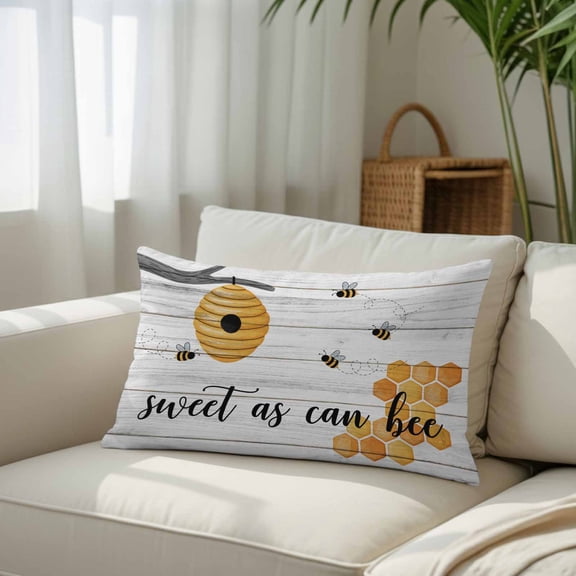 Silk Satin Pillowcase, Watercolor Bee Honeycomb Tree Branch Rectangle Brushed Pillow Covers 20x26in Farm Wood Grain Decorative Throw Pillows Protector Cushion Case for Sofa,Patio,Couch,Garden
