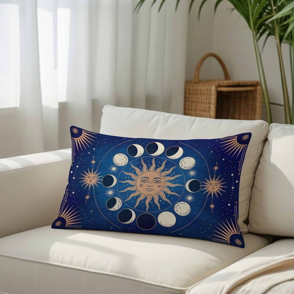 Silk Satin Pillowcase, White Moon Sun Blue Background Rectangle Brushed Pillow Covers 16x24in Funny Universe Stars Decorative Throw Pillows Protector Cushion Case for Sofa,Patio,Couch,Garden