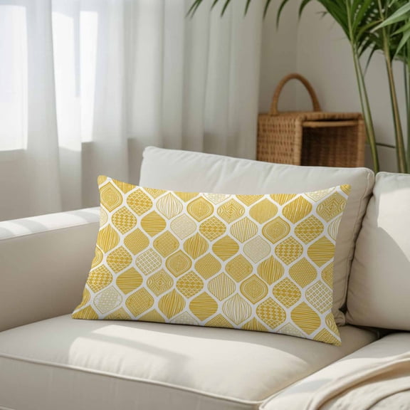 Silk Satin Pillowcase, Yellow Bohemian Geometric Texture Rectangle Brushed Pillow Covers 16x24in Abstract Moroccan Pattern Decorative Throw Pillows Protector Cushion Case for Sofa,Patio,Couch,Garden