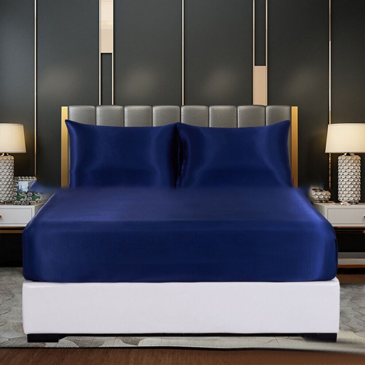 Silk Satin Queen Fitted Bed Sheet Only, Breathable Deep Pocket Fitted