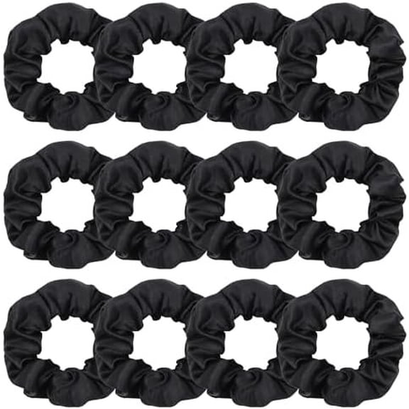 Silk Satin Scrunchies for Women Girls 12 count Black Hair Scrunchies Bulk Silk Satin Hair Ties for Thick Hair Hair Accessories