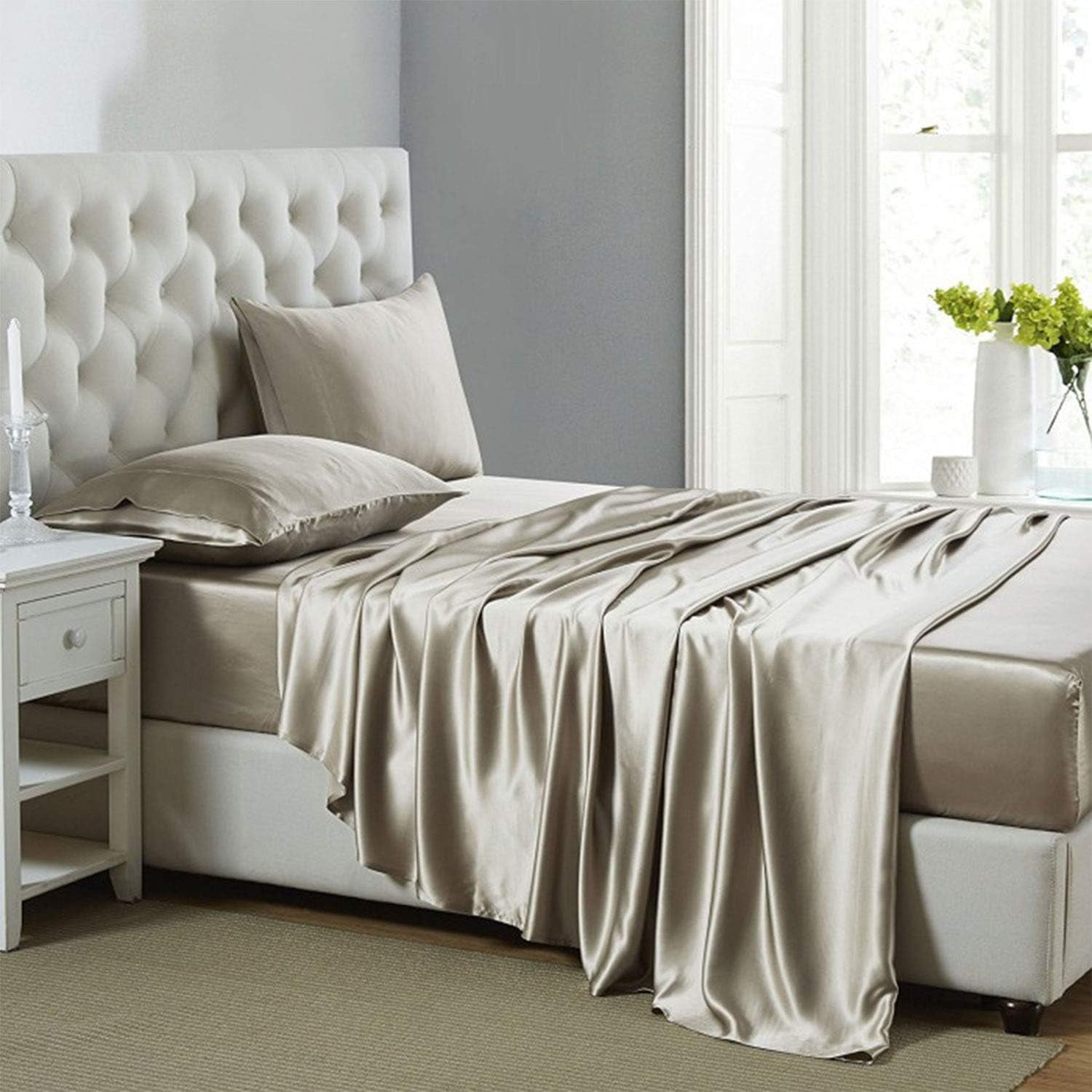 Taupe Queen Satin Deep Pocket 4-Piece Bedding Set