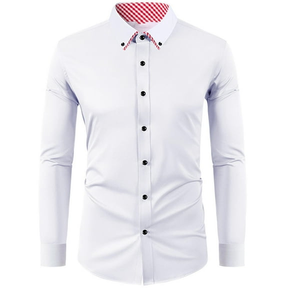 Silk Satin Shirts for Men Dress Long Sleeve Business Casual T-Shirts Button-Down Collared Slim-Fit Plaid Printed Office Work Tshirts Tops