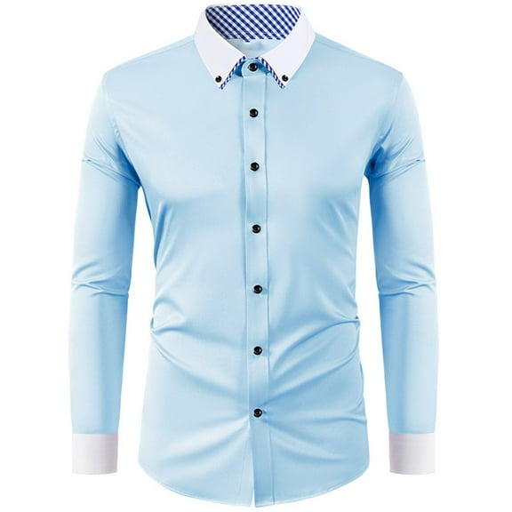 Silk Satin Shirts for Men Dress Long Sleeve Business Casual T-Shirts Button-Down Collared Slim-Fit Plaid Printed Office Work Tshirts Tops