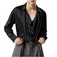 thumbnail image 1 of Silk Satin Shirts for Men Long Sleeve Button-Down Tshirts Shirt Mens Trendy Cowl Neck Solid Color Lightweight Dance Party Performance Tees Tops, 1 of 7