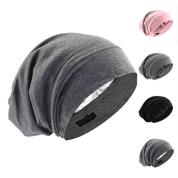 Silk Satin Sleep Cap Bonnet Hair Cover for Sleeping Silk Lined Beanie Hat for Natural Curly Hair Adjustable Night Cap - Dark Gray