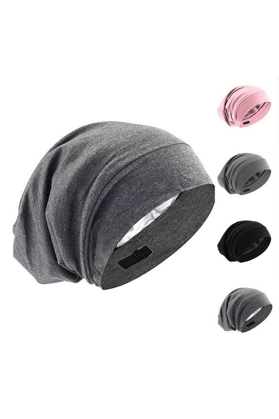 Silk Satin Sleep Cap Bonnet Hair Cover for Sleeping Silk Lined Beanie Hat for Natural Curly Hair Adjustable Night Cap - Dark Gray