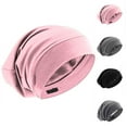 thumbnail image 1 of Silk Satin Sleep Cap Bonnet Hair Cover for Sleeping Silk Lined Beanie Hat for Natural Curly Hair Adjustable Night Cap - Pink, 1 of 7