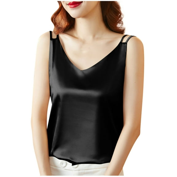 Silk Satin Tank Tops for Women V Neck Sleeveless Vest Camisole Spaghetti Strap Tank Loose Sleeveless Blouses Lightweight Slim-Fit Shirts Fashion Trendy Tees Spring Summer Outfits 2026