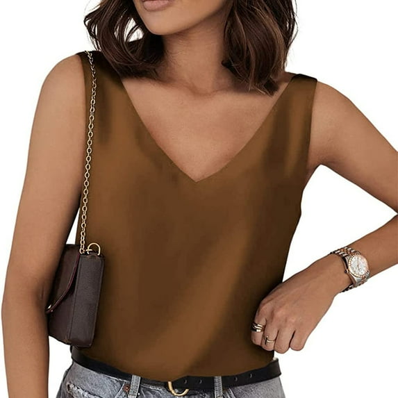 Silk Satin Tank Tops for Women Loose Fit Sleeveless V Neck Cami Camisole Summer Blouses Shirt Going Out Vest Top