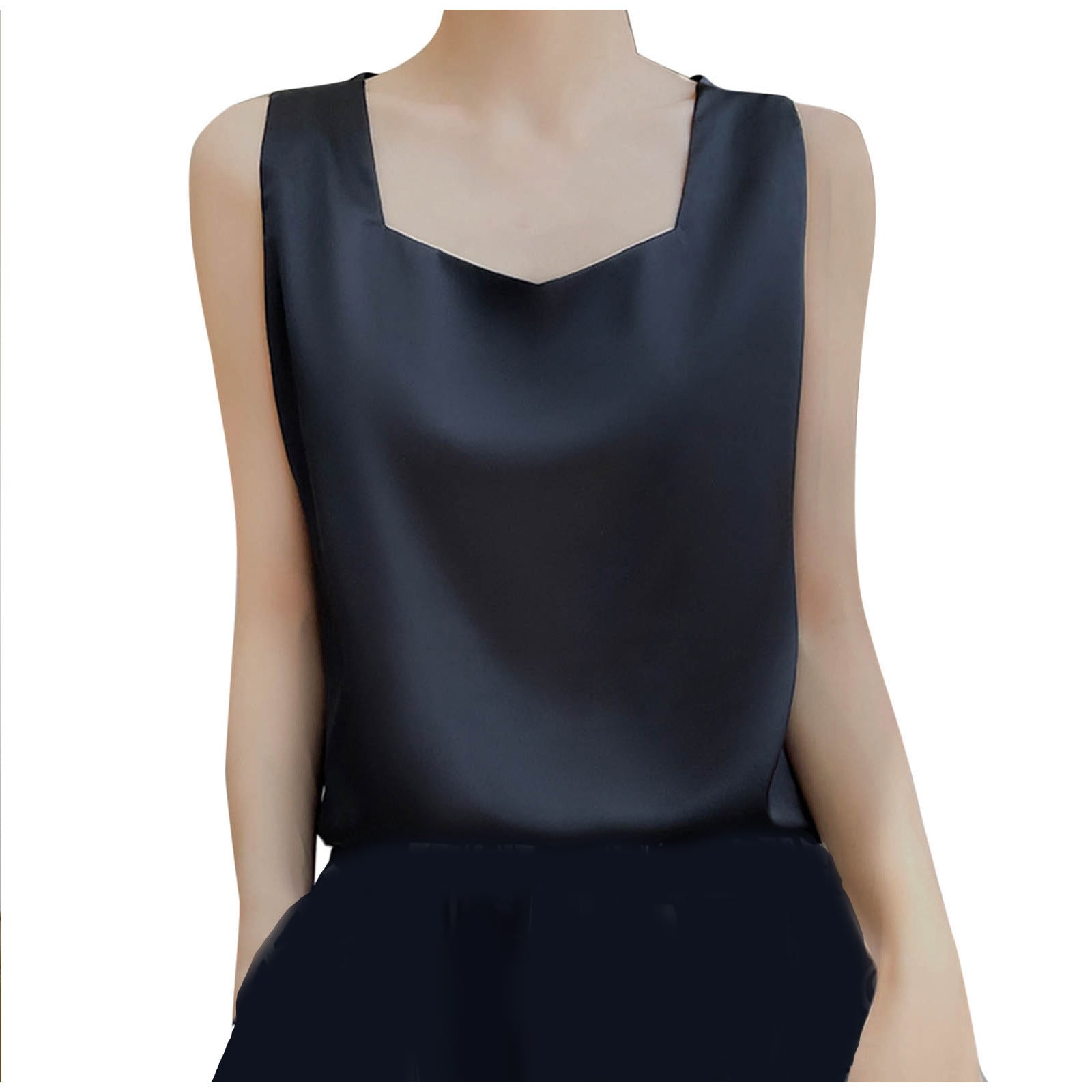 MOYEE Women's Satin Tank Top - Soft Crew Neck Sleeveless Camisole Blouse For Summer - View #9