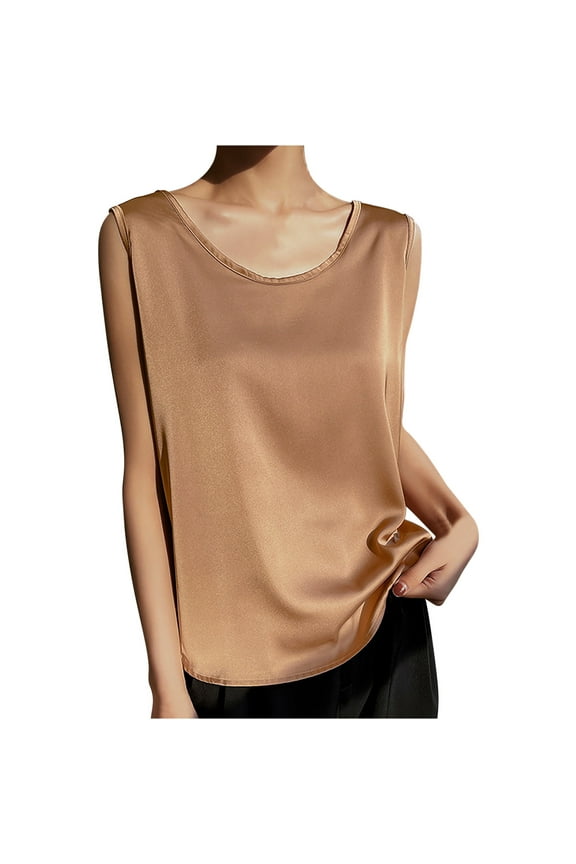 Silk Satin Tank Tops for Women Scoop Neck Sleeveless Camisole Tops 2025 Summer Basic Blouses