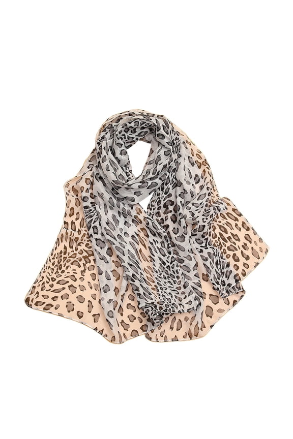 Silk Scarf Classic Leopard Print Chiffon Women's Thin Shawl Breathable Fashion Lightweight Dark Gray