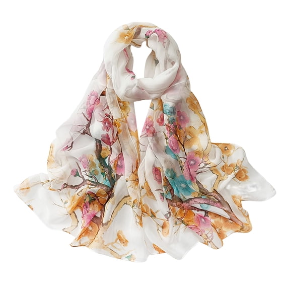 Fashion XUEMAO Silk Scarf For Lightweight Print Floral Pattern Sunscreen And For Spring Soft Scarf For Women