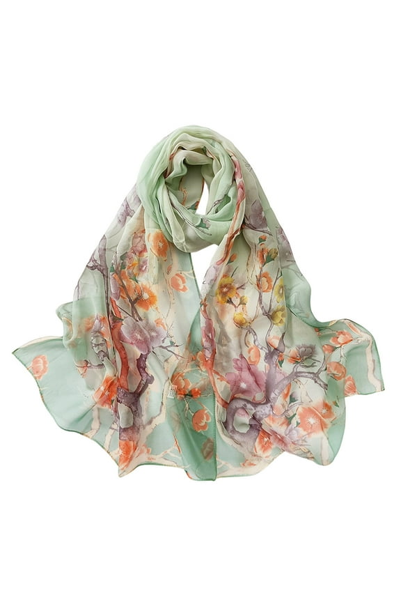 Silk Scarf Soft Lightweight For Print Floral Pattern Sunscreen And For Spring Fashion Scarf For Women