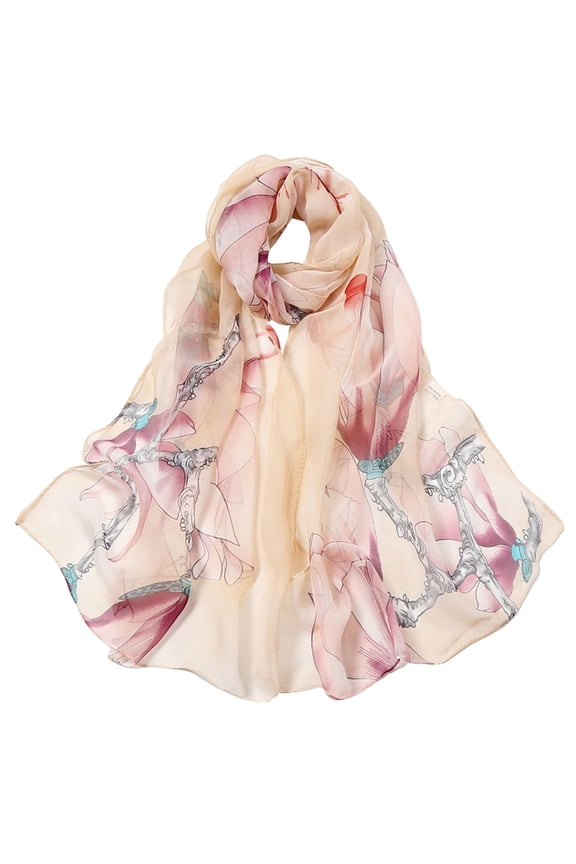 Silk Scarf Soft Lightweight For Print Floral Pattern Sunscreen And For Spring Fashion Scarf For Women