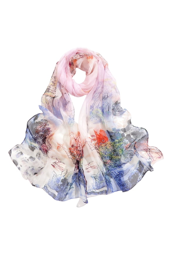 Silk Scarf Soft Lightweight For Print Floral Pattern Sunscreen And For Spring Fashion Scarf For Women