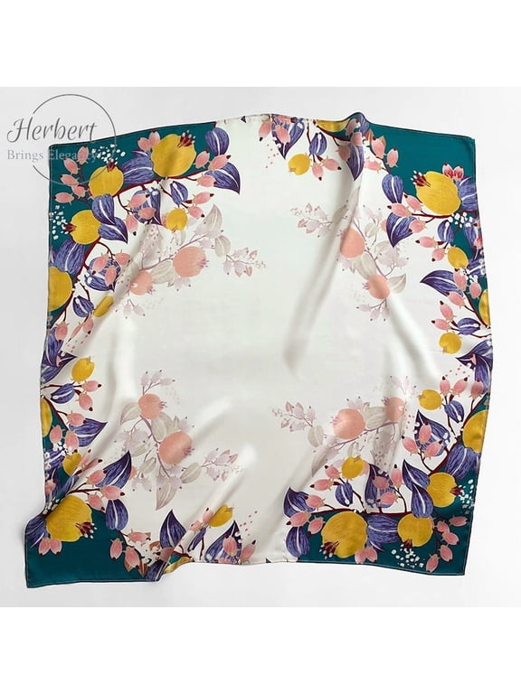 Silk Scarf for Women, 100% Mulberry Silk, 65x65cm Square, Head & Neck Scarf,56,Pamagrame