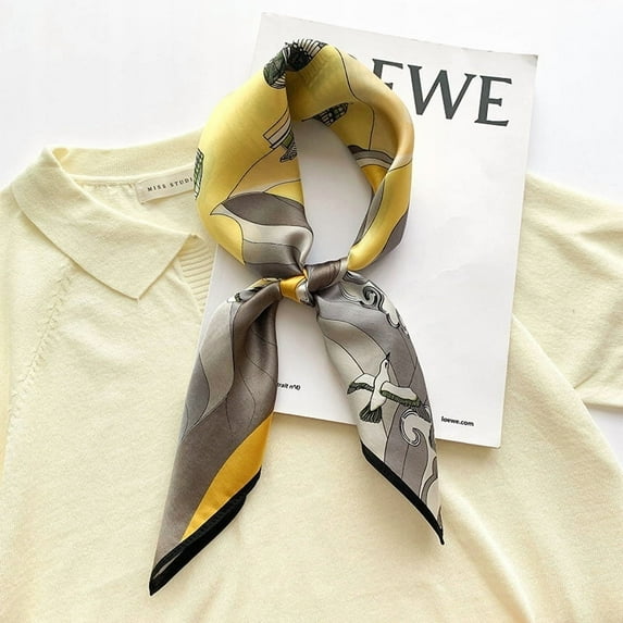 Head Neck Women's Mulberry Silk Square Scarf, Yellow