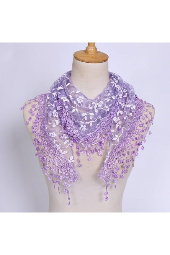 Silk Scarves for Women Women Lace Sheer Floral Scarf Shawl Wrap Tassel Scarf,Purple Women's Accessories Scarf