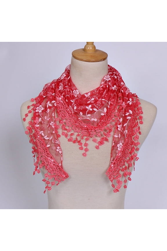 Silk Scarves for Women Women Lace Sheer Floral Scarf Shawl Wrap Tassel Scarf,Red Women's Accessories Scarf