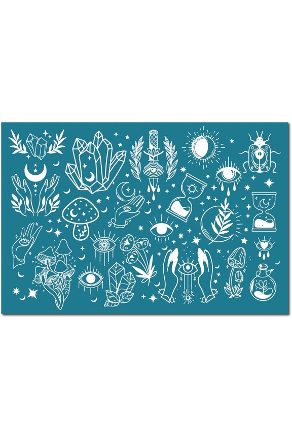 Silk Screen Stencils for DIY Polymer Clay Reusable Silkscreen Print Kit Self-Adhesive Printing DIY Art for DIY Earring Jewelry Making Wood Fabric Wall T-Shirt Paper 5.9 x 3.9 Inch(Tarot Pattern)