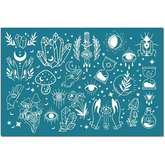 Silk Screen Stencils for Polymer Clay Reusable Silkscreen Print Kit Self-Adhesive Printing DIY Art for Earring Jewelry Making Wood Fabric Wall T-Shirt Paper 5.9 x 3.9 Inch(Tarot Pattern) Teal