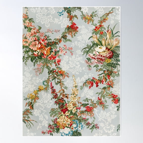 Silk Screen Vintage Flowers Pattern 1800S Poster Wall Art, Modern Wall Decor For Living Room Bedroom, 16x24 UNFRAMED